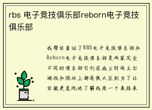 rbs 电子竞技俱乐部reborn电子竞技俱乐部